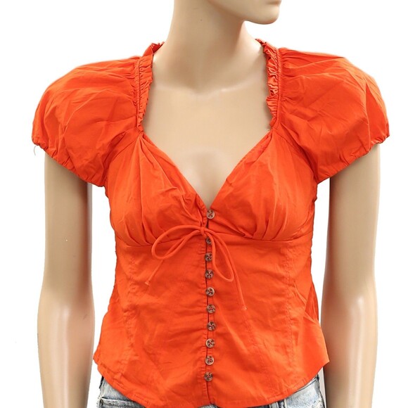 Free People Summer Short Sleeve Blouse Shirt Top Sweetheart Puff Sleeve S 284109 - Picture 5 of 8